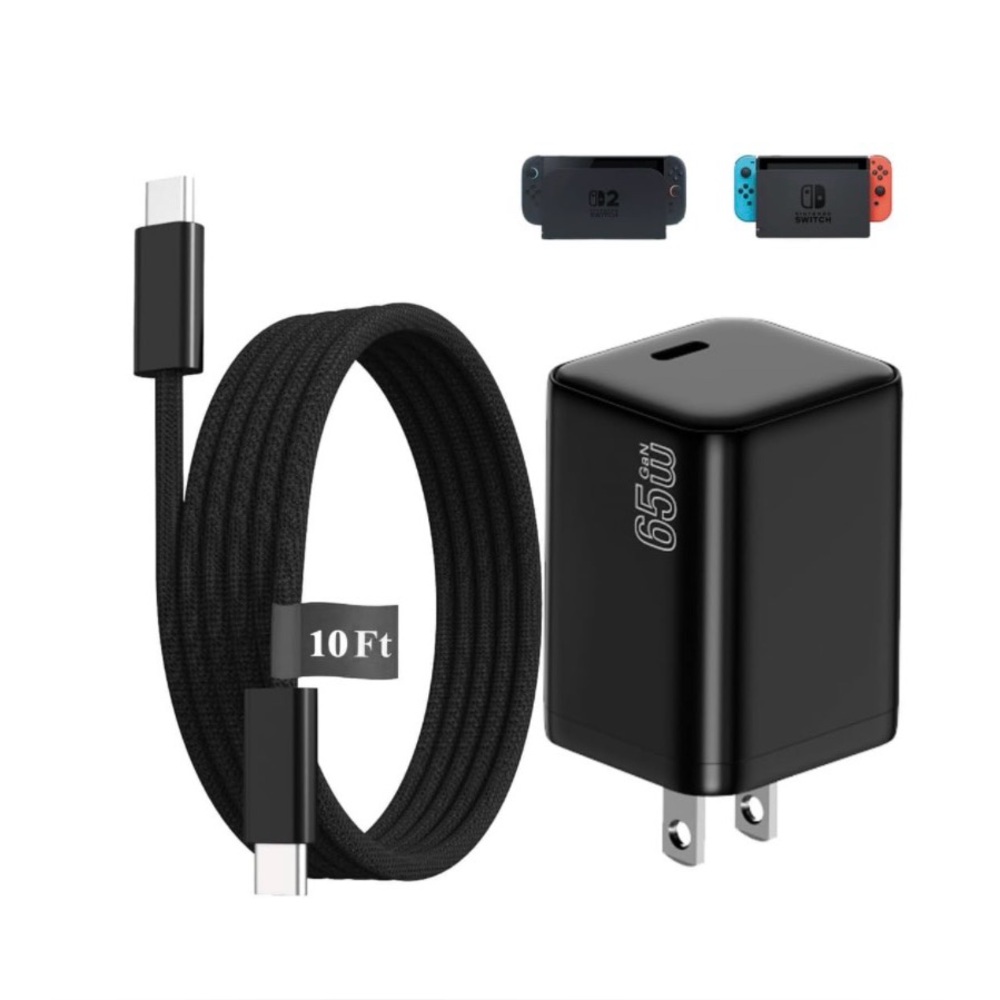 65W USB-C Charger For Nintendo Switch (All Series) with 10ft Fast Charge Cable